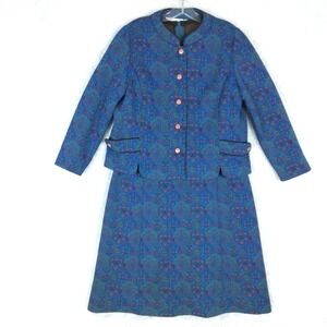 Vtg Young Viewpoint Womens Dress Blazer Set Fashion Knit Blue Belted 18 1/2